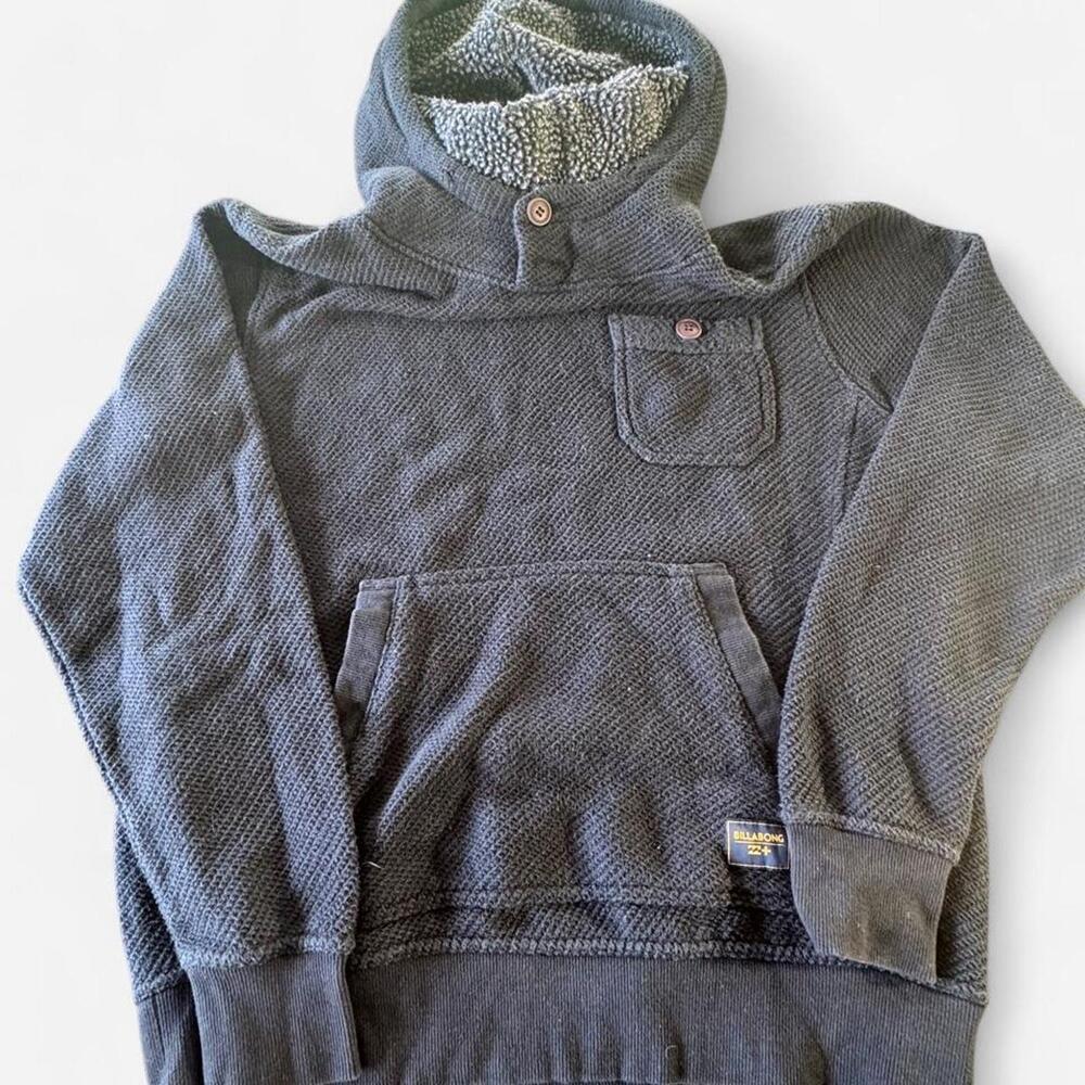 Billabong Hoodie Mens Large Gray Thermal Knit Sherpa Lined Pullover High Neck